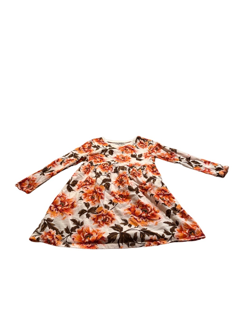 Toddler White Long Sleeve Dress with Orange Flower Print Size 3T
